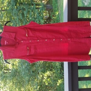 Guess Linen Red Button Down Shirt Mini Sleeveless Dress Sz M